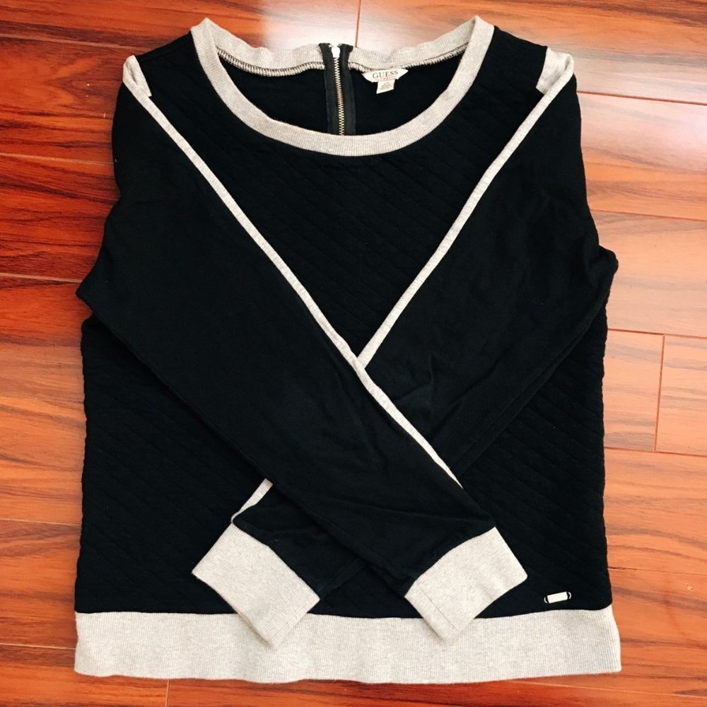 Guess Long Sleeve Quilted Sweatshirt with Zip Back